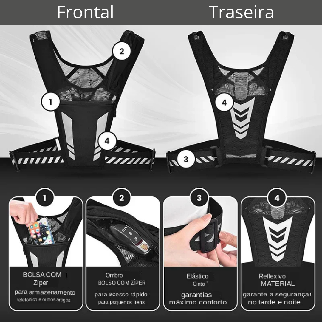 Colete de Corrida Pro - com Bolsos para Celular, Hidratação, Fones e Chaves